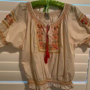 Magnolia Pearl Chrissy Folk Blouse with Embroidery Cotton Ramie